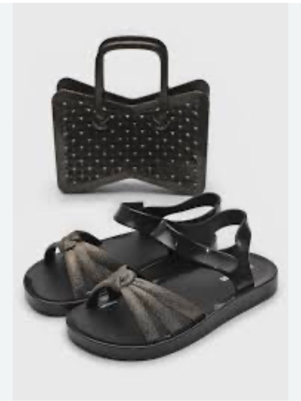 Mini Melissa Girl's Glitter Grip-Strap PVC Sandals with matching hand bag